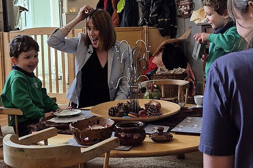 Jane Dodds visiting a nursery 