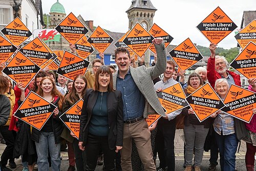 David Chadwick MP and Jane Dodds MS surrounded by Lib Dem supporters