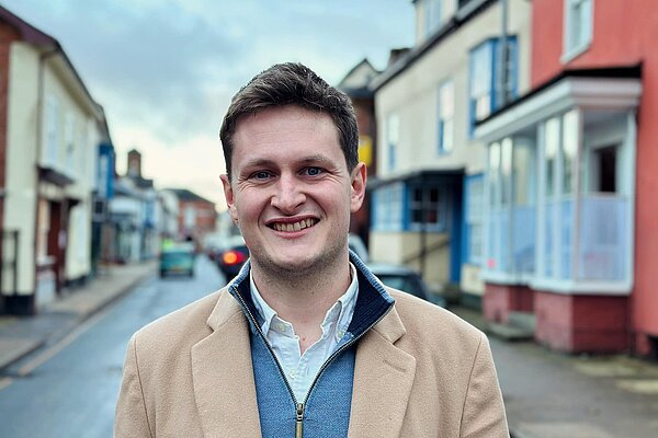 David Chadwick standing on Presteigne high street