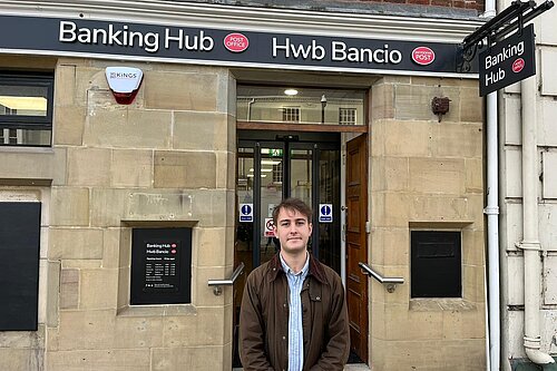 Glyn outside Welshpool Banking Hub